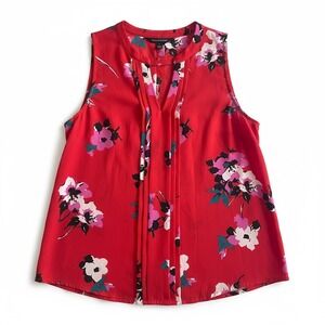 41 Hawthorn Sleeveless Floral Blouse Large NWT Red Pleated Front Top